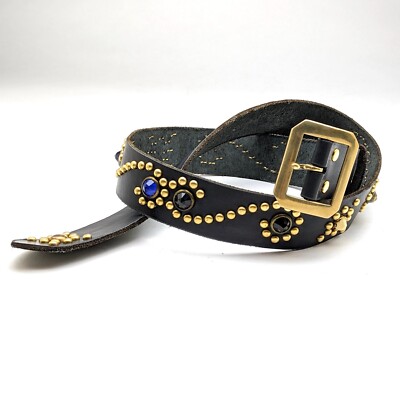 Studded Belt Western Pin to Hole 34 Mens Belt Black Genuine