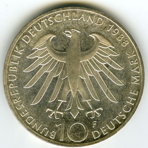 ☆ GERMANY • 1988-F ☆ SILVER 10 MARK • 100th ANNIVERS. CARL ZEISS, KM# 169 ☆D0761 - Picture 2 of 2