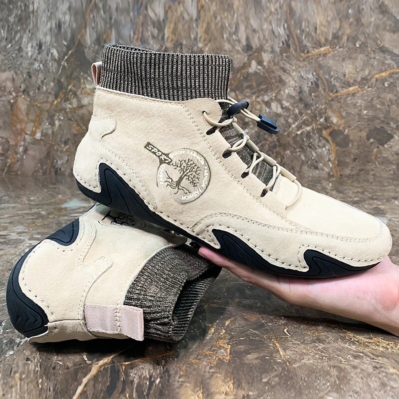 Men's Leather Casual Shoes Waterproof Lightweight High Top Flat