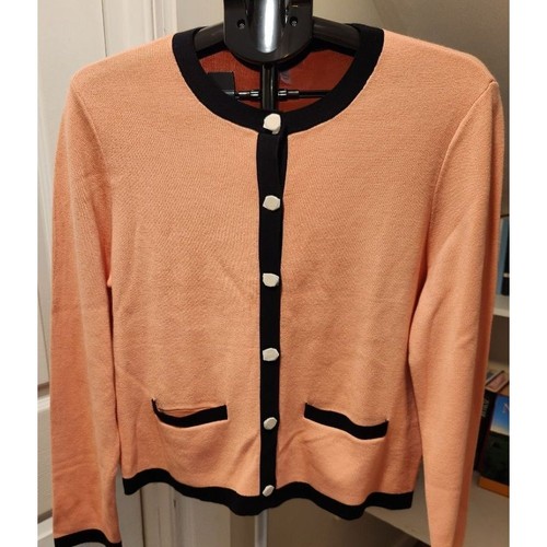 NWT Brooks Brother Cardigan Brass Button Accents Long Sleeve Pockets Black Trim