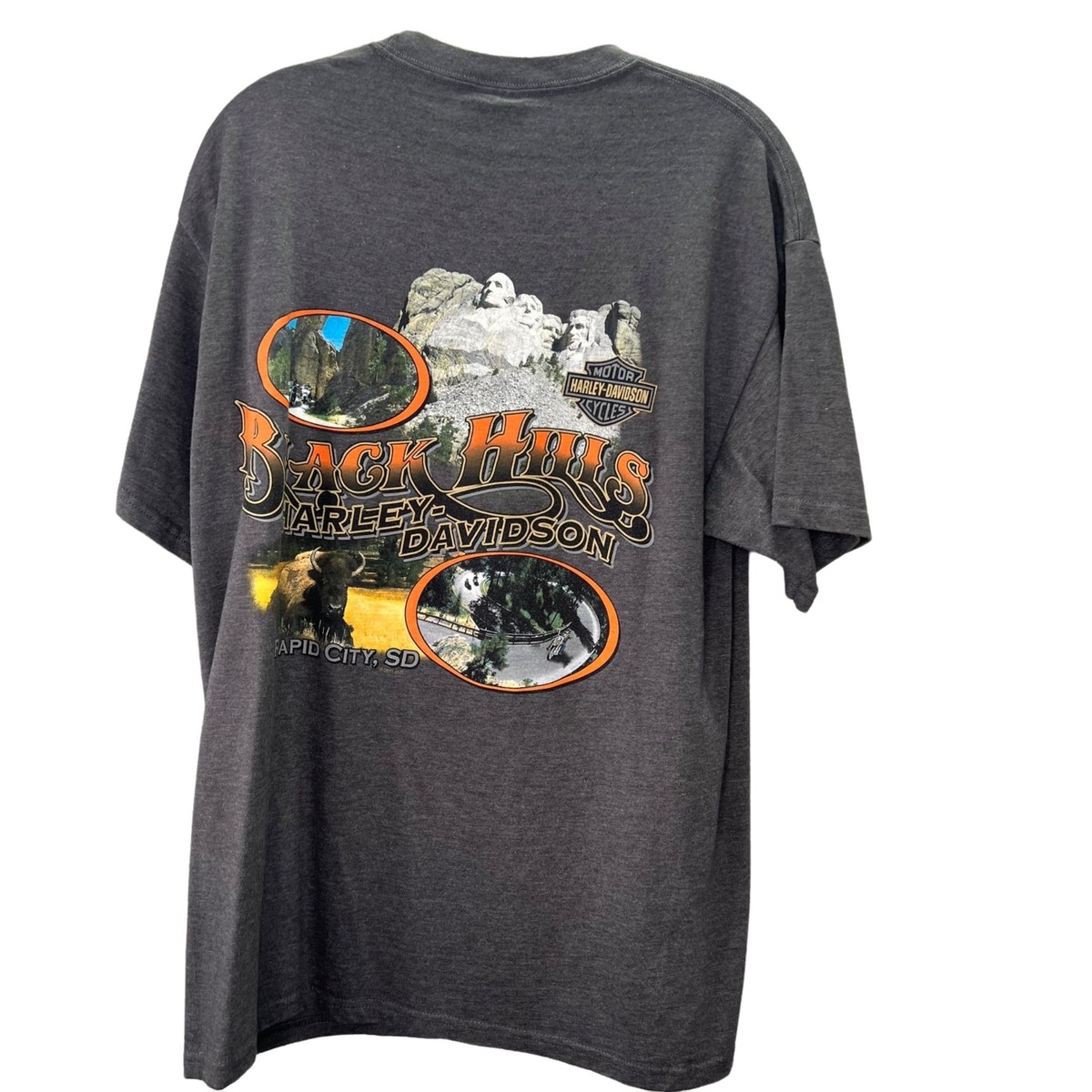 Harley Davidson Black Hills T Shirt Rapid City SD size L Gray Mt