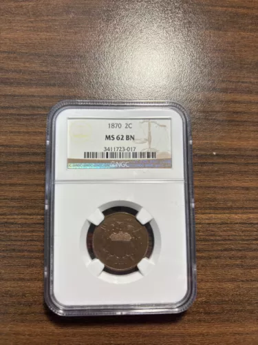 1870-P Two Cent Piece 2C NGC MS 62 MINT STATE 62 Brown (BN)