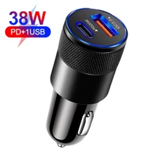 Fast Car Charger For iPhone Charging Cord 38W Dual Ports PD USB C QC Power Cube