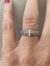 Genuine Freshwater Pearl Scroll Detail 925 Silver Band Ring Size 7