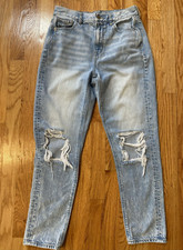 American Eagle Women's Size 4 Blue Distressed Light Wash Stretch Mom Jeans