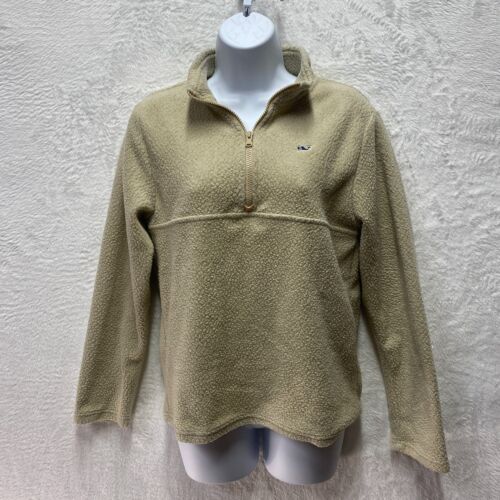 Vineyard Vines Fleece 1/4 Zip Sweater Womens Large Beige Sherpa Pullover Coastal