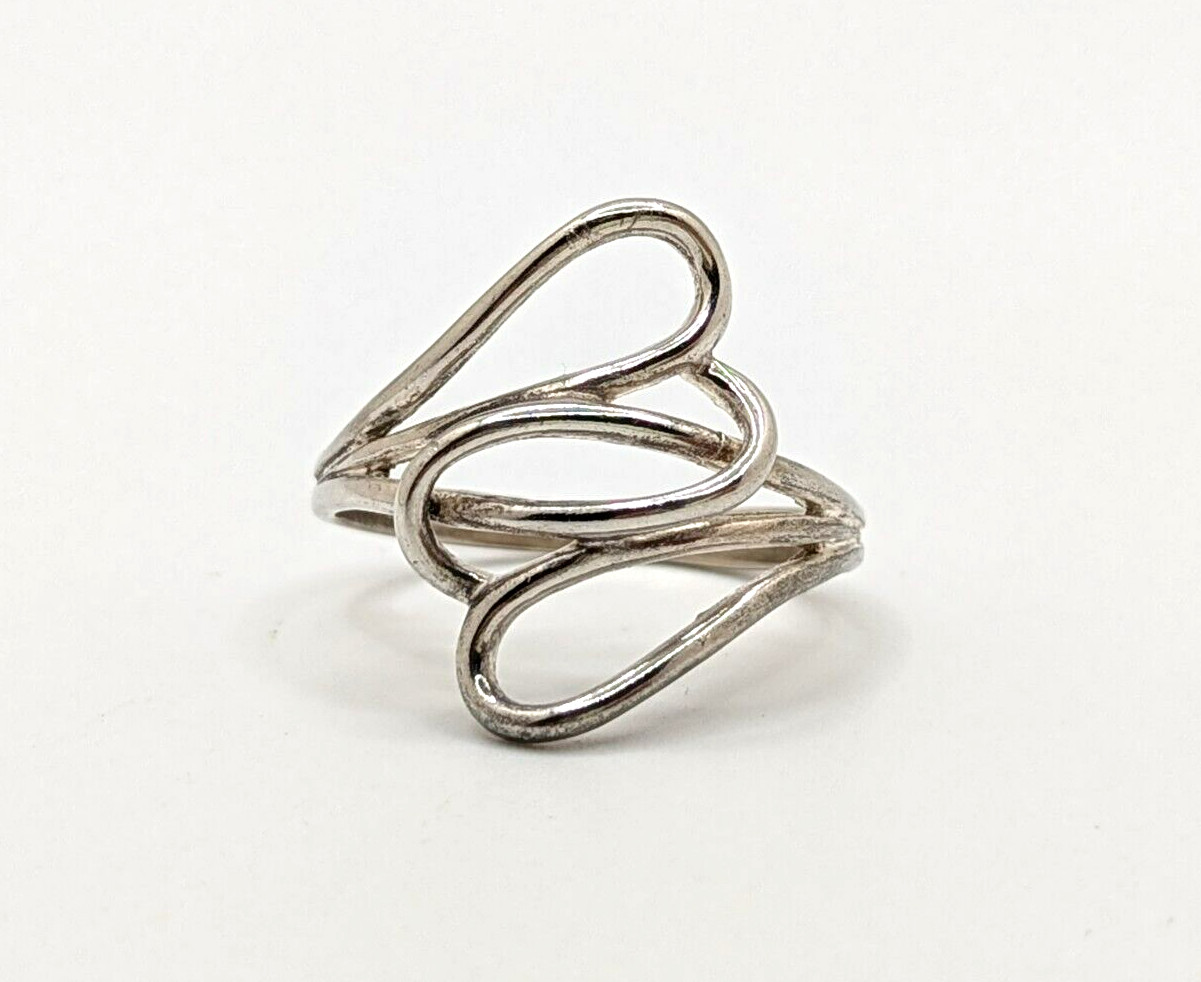 Vtg Sterling Silver Interlocking Open Double Hear… - image 1