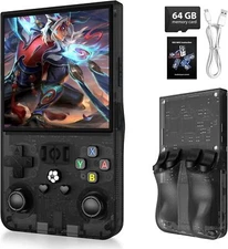 R36MAX Retro Handheld Game Console 64GB 18000+ Games 4" IPS RK3326 Linux Black