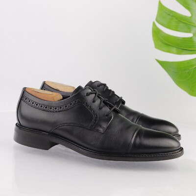 Cole Haan Mens Buckland Oxford Size 9 M Black Leather Cap  display picture 1