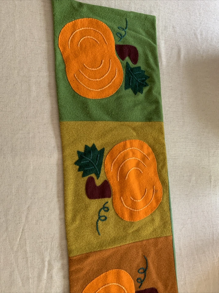 Etiqueta fieltro lana calabazas otoño acción de gracias corredor de mesa 89,5” X 14” Foto 4 de 4