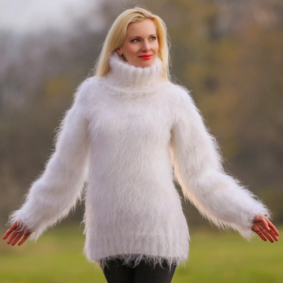 Suéter Mohair Ligero Cuello Tortuga Top Difuso Sexy Túnica Esponjosa Jersey SUPERTANYA Foto 3 de 4