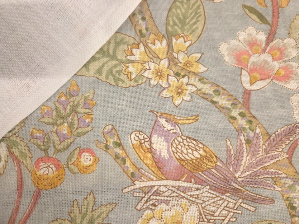 P Kaufmann IMOGENE 金色黄色蓝色绿色花卉鸟织物 Uph 布料 — 第 2/4 张图片