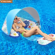 Inflatable Pool Float with Canopy and Cup Holder for Ultimate Leisure Relaxation