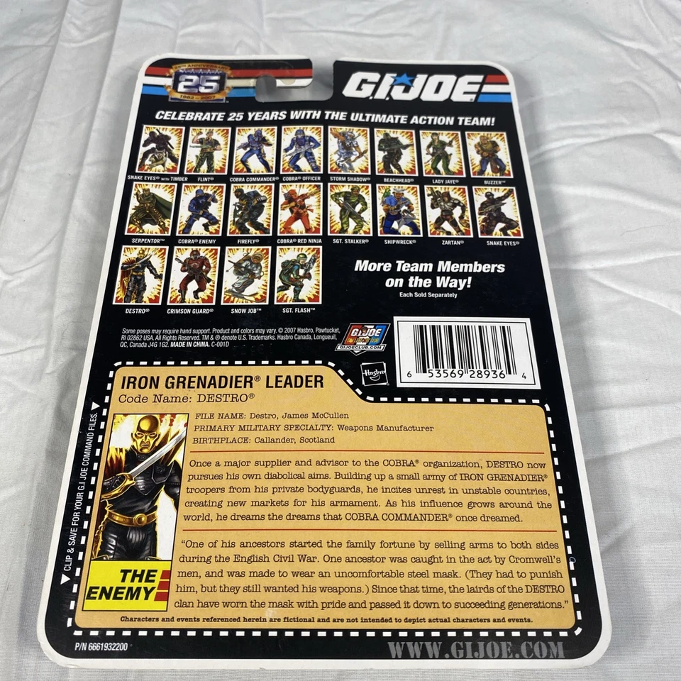 GI JOE 25º ANIVERSARIO IRON GRANADIER LEADER DESTRU 3.75" TARJETA DE ALUMINIO, NUEVA, MOSC Foto 3 de 3