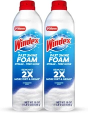 Windex Fast Shine Foam Glass Cleaner, No-Drip Aerosol Cleaning Spray, 19 oz, Pac