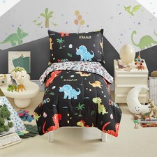 Dinosaur Toddler Bedding Set for Boys Girls 4 Pieces Toddler Bed Set Black - ...