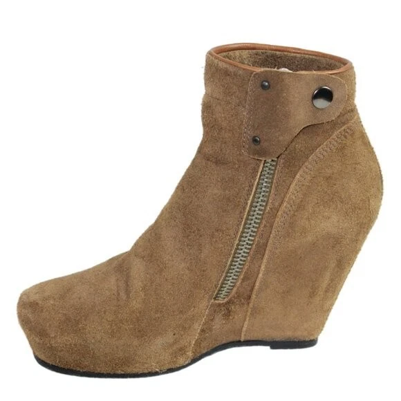 Botín Rick Owens Icónico Toast Marrón Gamuza Esculpido Plataforma Cuña, Talla 37 Foto 3 de 4