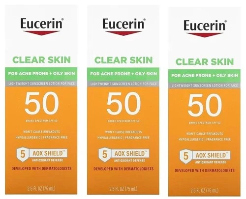 3 of  Eucerin Sunscreen Clear Skin SPF 50 Face Lotion Acne Ex 05/26+