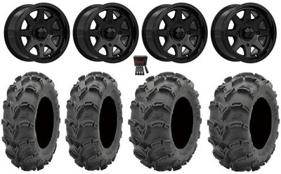MSA Spark 14'' Wheels Gloss Black 28'' Mud Lite XL Tires Yamaha Viking Wolverine
