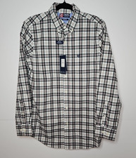 Chaps Mens White Sand Plaid Classic Fit Button Up Shirt Size Small NWT