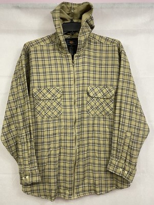 Vintage 90s Hooded Button Down Shirt Men Size L Beige Plaid Grunge Route 66 NOS