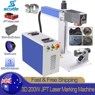 Scotle 3D 200W JPT MOPA Fiber Laser Marking Machine Curved Relief Deep Engraver