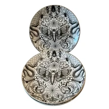Grace Teaware Fine Porcelain Halloween Appetizer Plates 6" Black White 4pc NEW