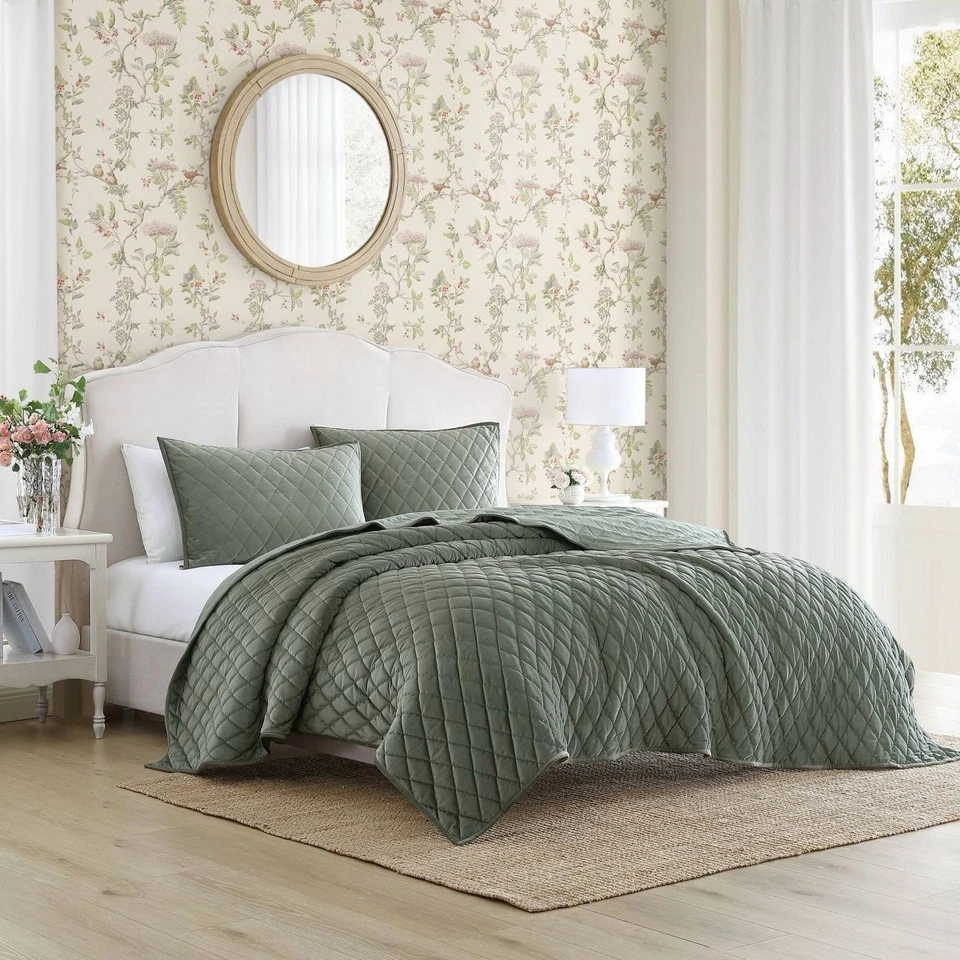 Juego de cama edredón 100 % poliéster Laura Ashley Dimond - verde Foto 3 de 4