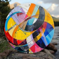 8" Round Halloween Aluminum Sign - Abstract Geometric Design, No Power Needed