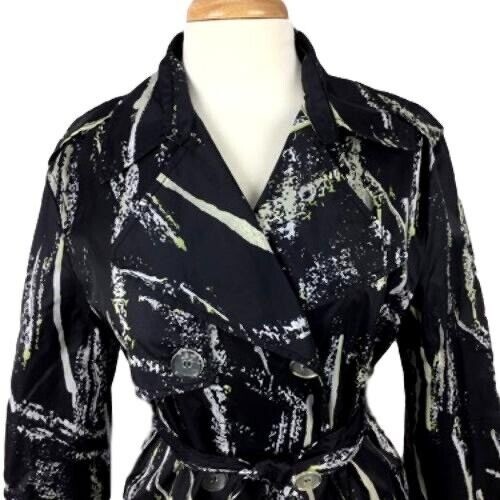 Melrose Rain Coat Womens Size Medium Thin Black Green Gray Belted - Picture 3 of 11