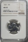 1963 Washington Quarter  NGC  MS65