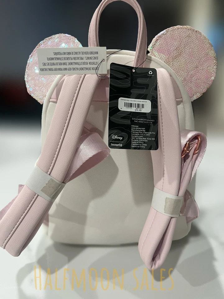 Mochila Loungefly Disney Minnie Mouse Rosa Iridiscente/Blanco Lentejuelas Arco Foto 2 de 2