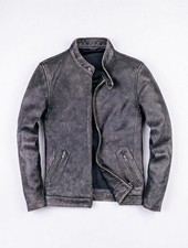 Herren Lederjacke Echtleder Vintage Bikerjacke Motorradjacke Grau Schwarz Gr. XL