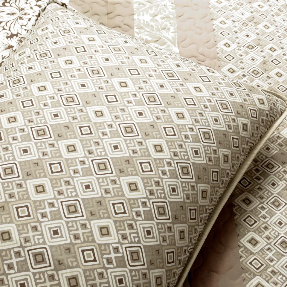 Juego de 3 edredón de algodón reversible a rayas boho decoración exuberante, king, neutro Foto 3 de 4