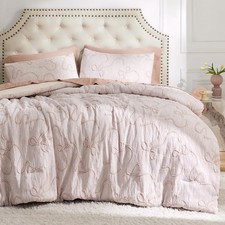 Queen Comforter Set Pink Boho Tufted Bed Set 3D Puffy Jacquard Bedding Queen