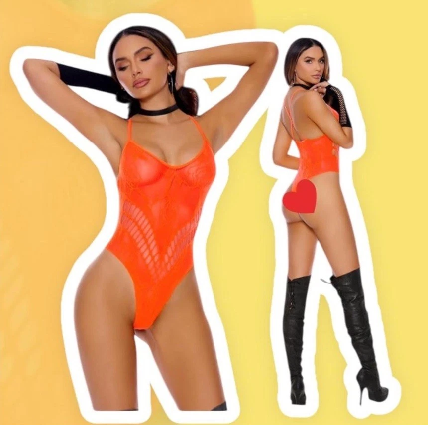 Body feminino de malha laranja lingerie com acabamento em renda cosplay Halloween NOVO - Imagem 2 de 2