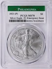2021-(P) $1 American Silver Eagle T1 Struck at Philly Mint PCGS MS70 Emerg. Iss.