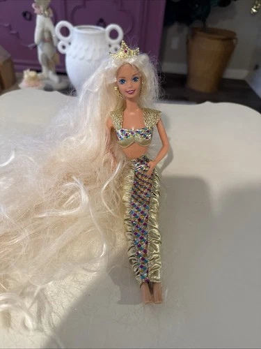 VTG Jewel Hair Mermaid Barbie LONGEST HAIR EVER Blonde Doll Mattel Earrings