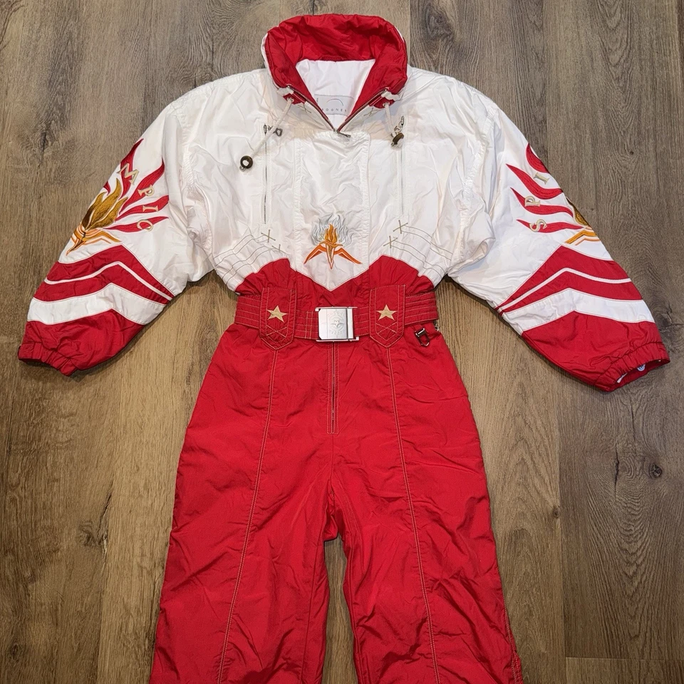 Traje de esquí Bogner traje de nieve de una pieza babero de nieve antorcha espíritu olímpico para mujer pequeño Foto 3 de 4