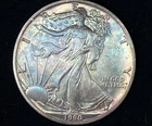 1990 Walking Liberty American Eagle $1 Dollar Coin, Fine Silver 1 oz Blue Tone!