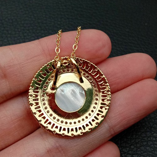 Virgin Mary Rainbow CZ Micro Pave 27mm white shell cameoxPendant chain necklace - Picture 7 of 7