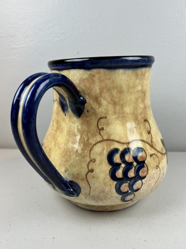 Handmade Painted Glazed Pitcher with Six Cups Juice Water Pottery Signed - Picture 6 of 24