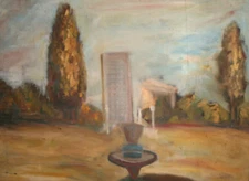 Vintage large Impressionist oil painting landscape park