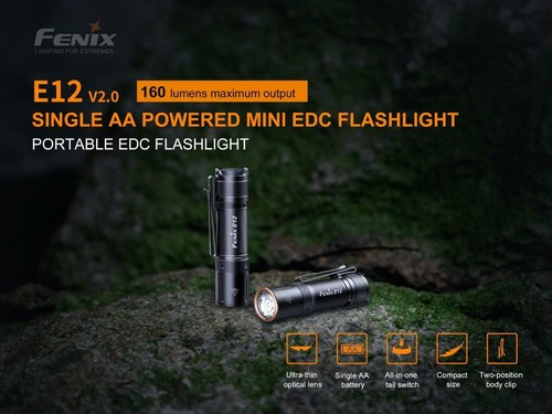 Linterna LED Fenix E12 V2 160 Lúmenes con paquete de baterías alcalinas EdisonBright AA - Imagen 2 de 12