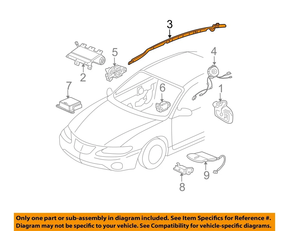 Used Right Curtain Air Bag fits: 2004 Pontiac Grand prix passenger roof rail Rig Foto 3 de 4