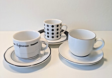 3 Espresso Tassen mit Untertassen, weiß mit schwarz, Arzberg, Eduscho, Lubiana 