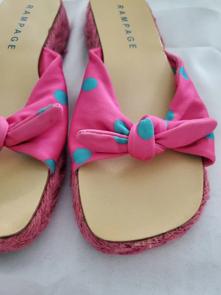 Женские сандалии Rampage Delite размер 7 M Raffia горки розовые, синие точки туфли с бантом  - Изображение 4 из 4