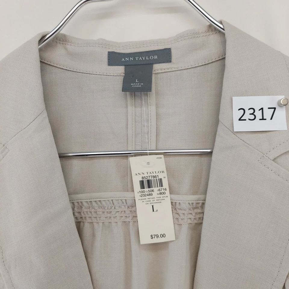 NWT $79 Ann Taylor Size L Women's Blouse/Jacket Beige Linen, Taped Seams, Snap - Image 2 of 4