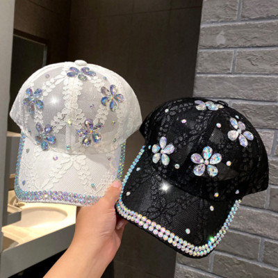 1x Lady Lace Rhinestone Baseball Cap Sun Hats Mesh Hollow  display picture 1
