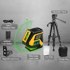PREXISO 100 Ft Rechargeable Point Cross Laser Level with Tripod & 2 Plumb Dots 